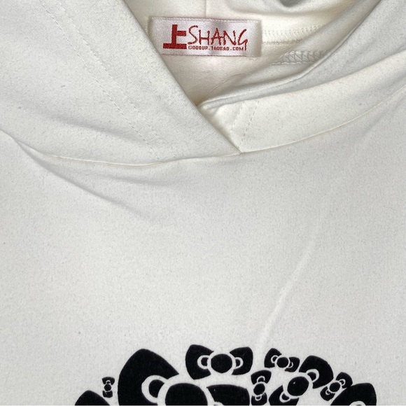 NWOT Kitty Bow Style Skull Print L Pullover Hoodie Cream Kangaroo Pocket - Picture 3 of 6